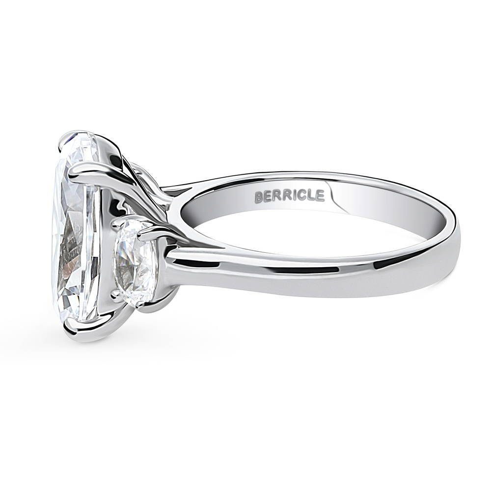 Angle view of 3-Stone Oval CZ Statement Ring in Sterling Silver, 5 of 14