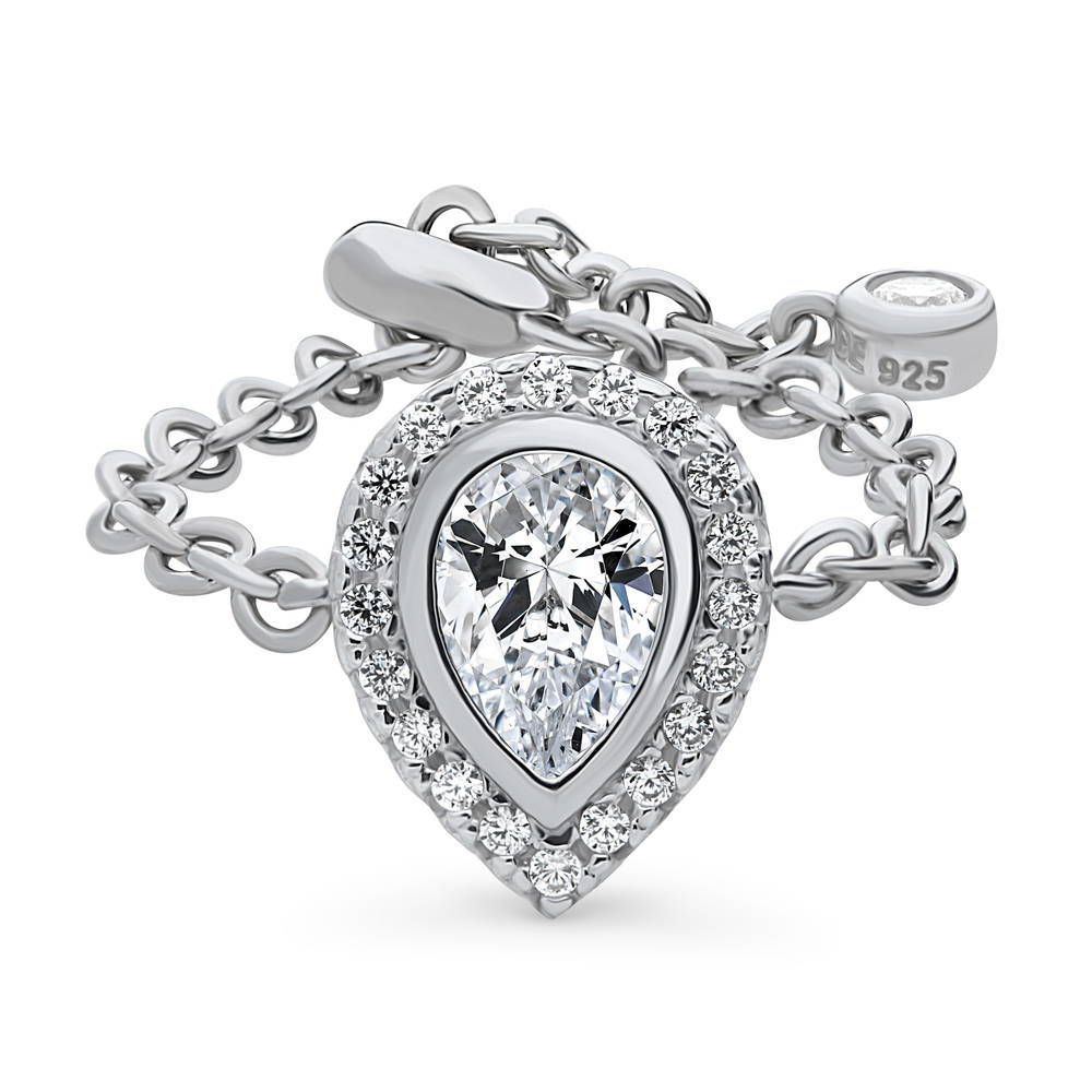 Halo Pear CZ Chain Ring in Sterling Silver, 1 of 8