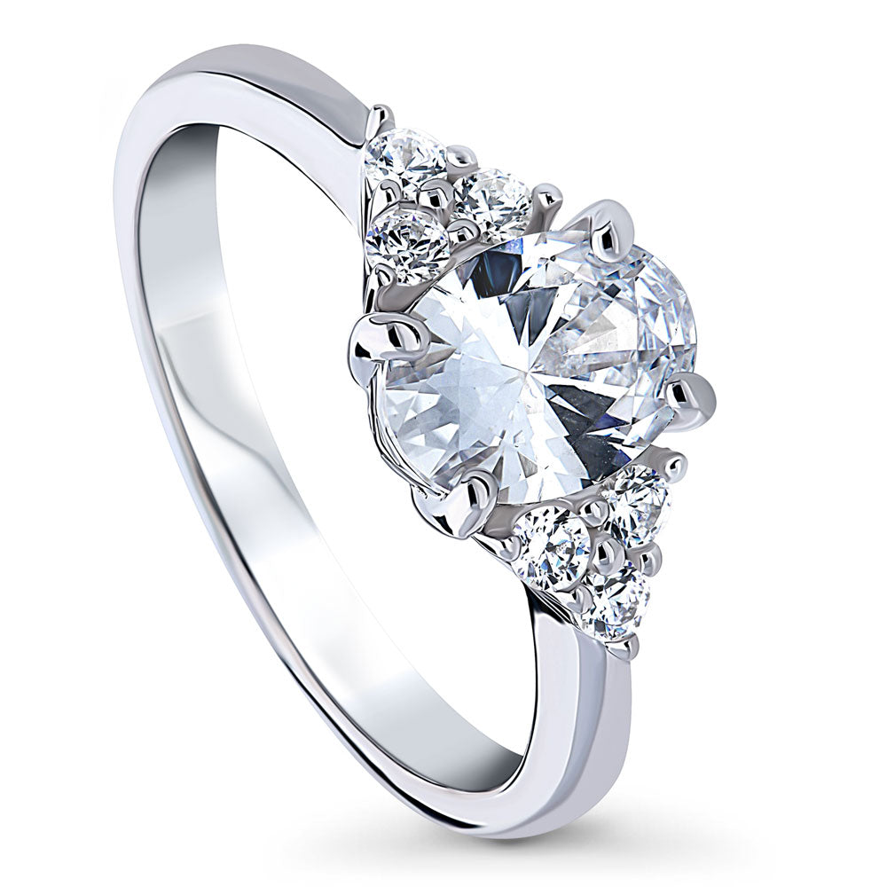 Front view of Solitaire 1.2ct Oval CZ Ring in Sterling Silver, 4 of 8