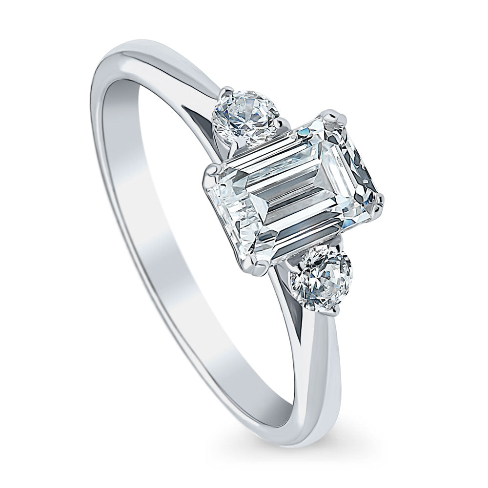 3-Stone Emerald Cut CZ Ring in Sterling Silver