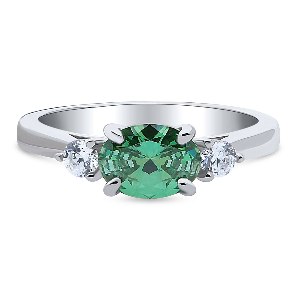 3-Stone East-West Green Oval CZ Ring in Sterling Silver 1.2ct, 1 of 8