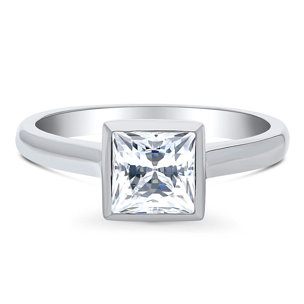 Solitaire 1.2ct Bezel Set Princess CZ Ring in Sterling Silver, 1 of 8