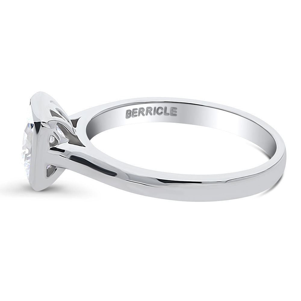 Angle view of Solitaire 1.2ct Bezel Set Princess CZ Ring in Sterling Silver, 5 of 8