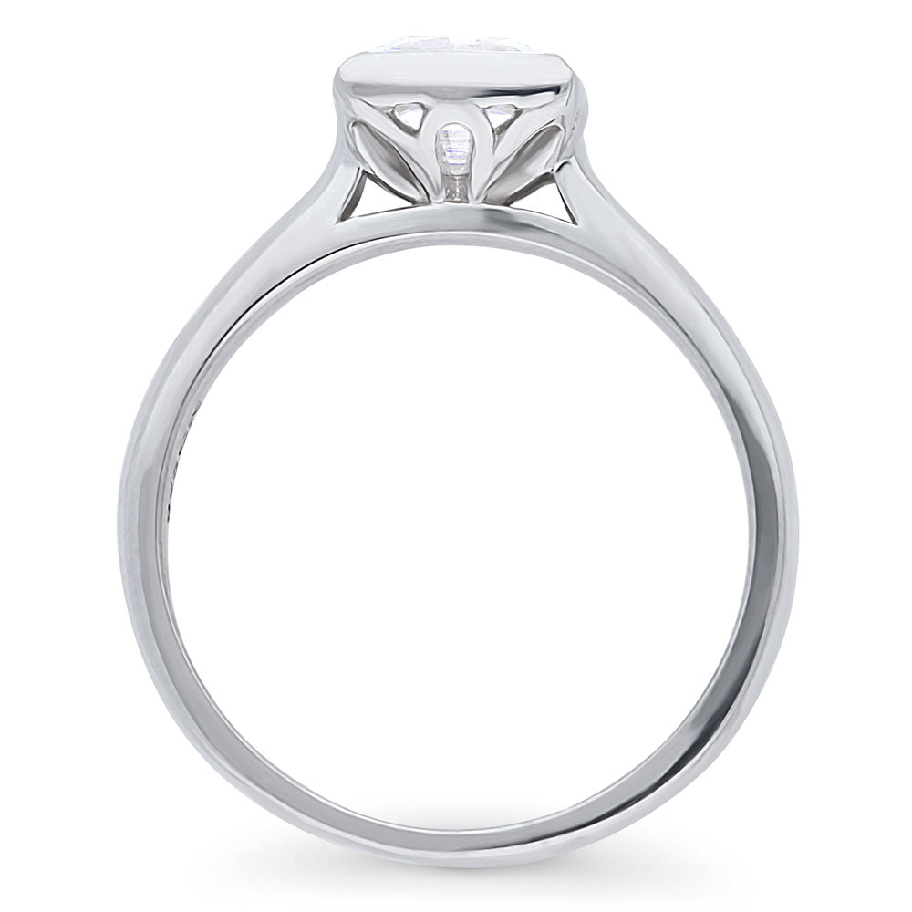 Alternate view of Solitaire 1.2ct Bezel Set Princess CZ Ring in Sterling Silver, 7 of 8