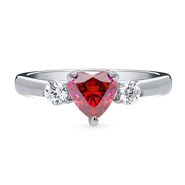 Top Red Stone- White Gold Plated Sterling Silver Ring - Adjustable