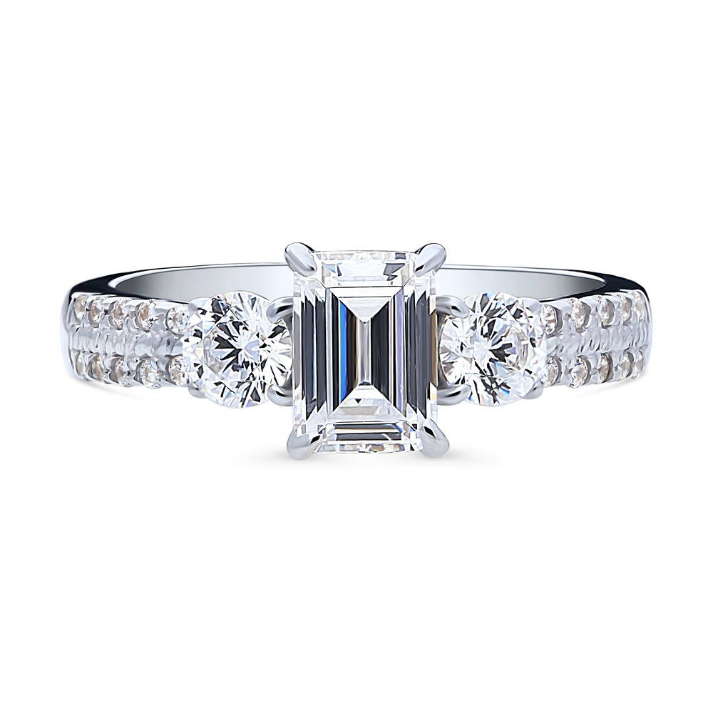 3-Stone Emerald Cut CZ Ring in Sterling Silver, 1 of 9