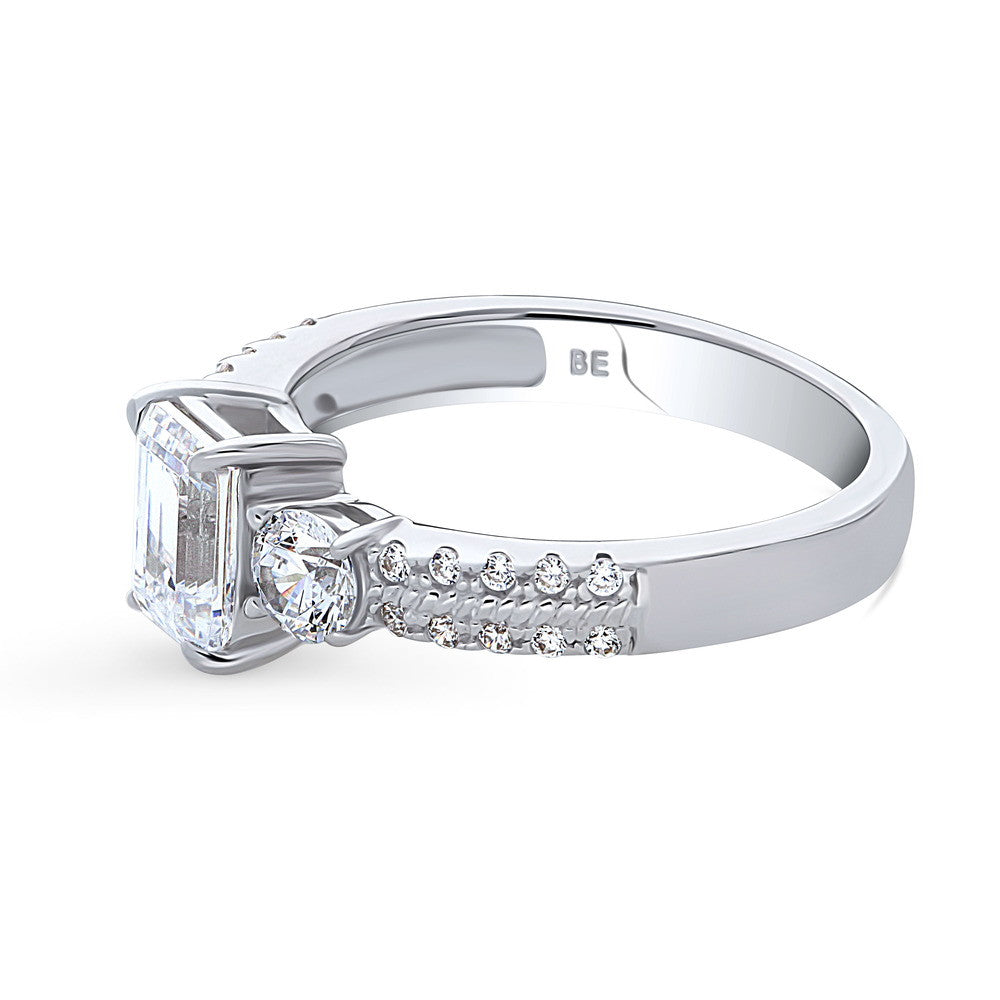 Angle view of 3-Stone Emerald Cut CZ Ring in Sterling Silver, 5 of 9