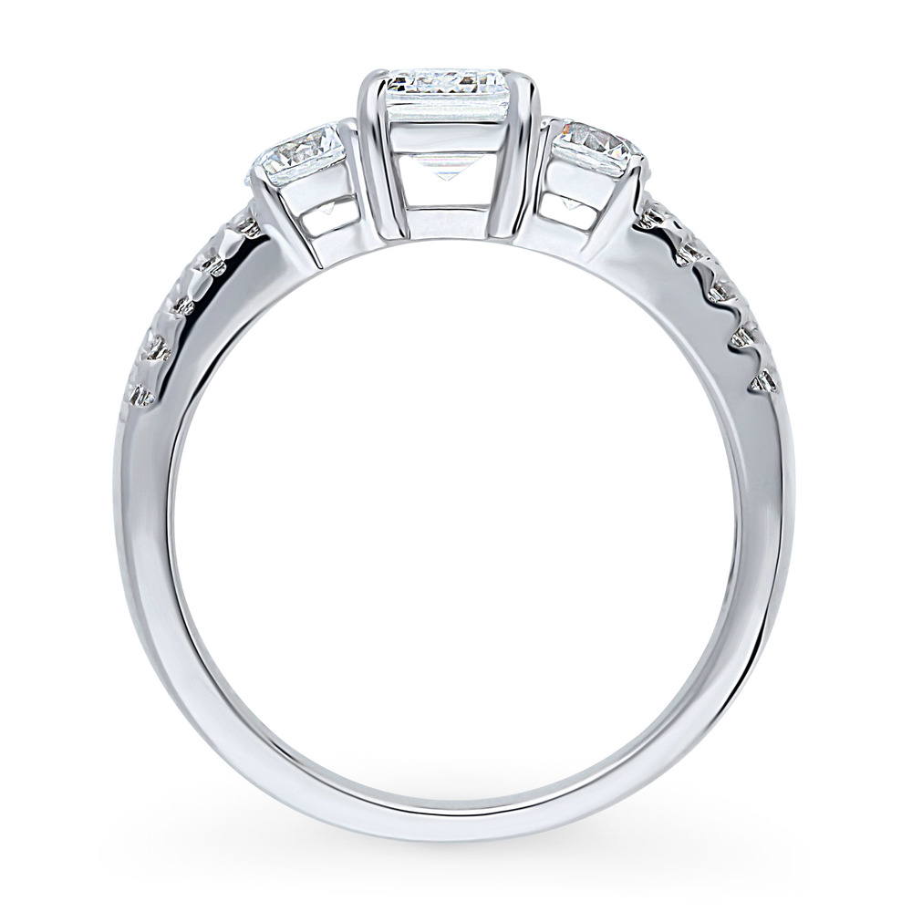 Alternate view of 3-Stone Emerald Cut CZ Ring in Sterling Silver, 8 of 9