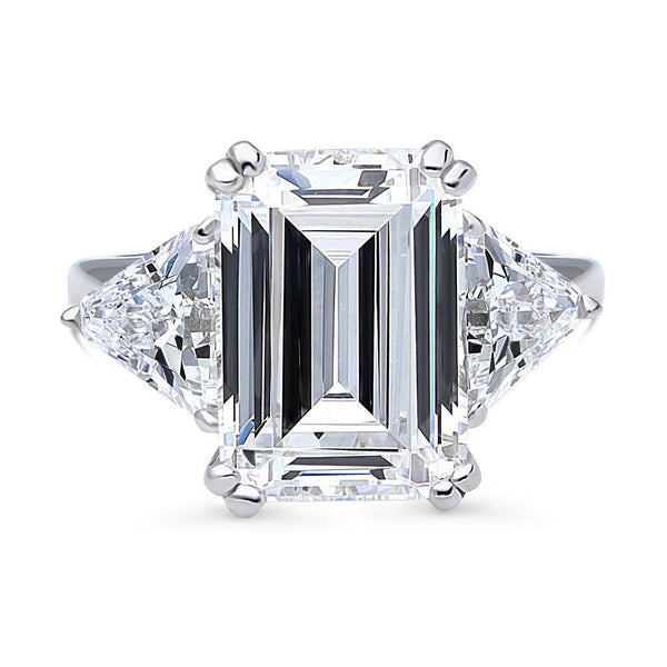 Sterling Silver 3-Stone Emerald Cut CZ Cocktail Wedding Engagement