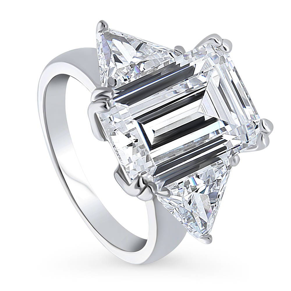 Sterling Silver 3-Stone Emerald Cut CZ Cocktail Wedding Engagement