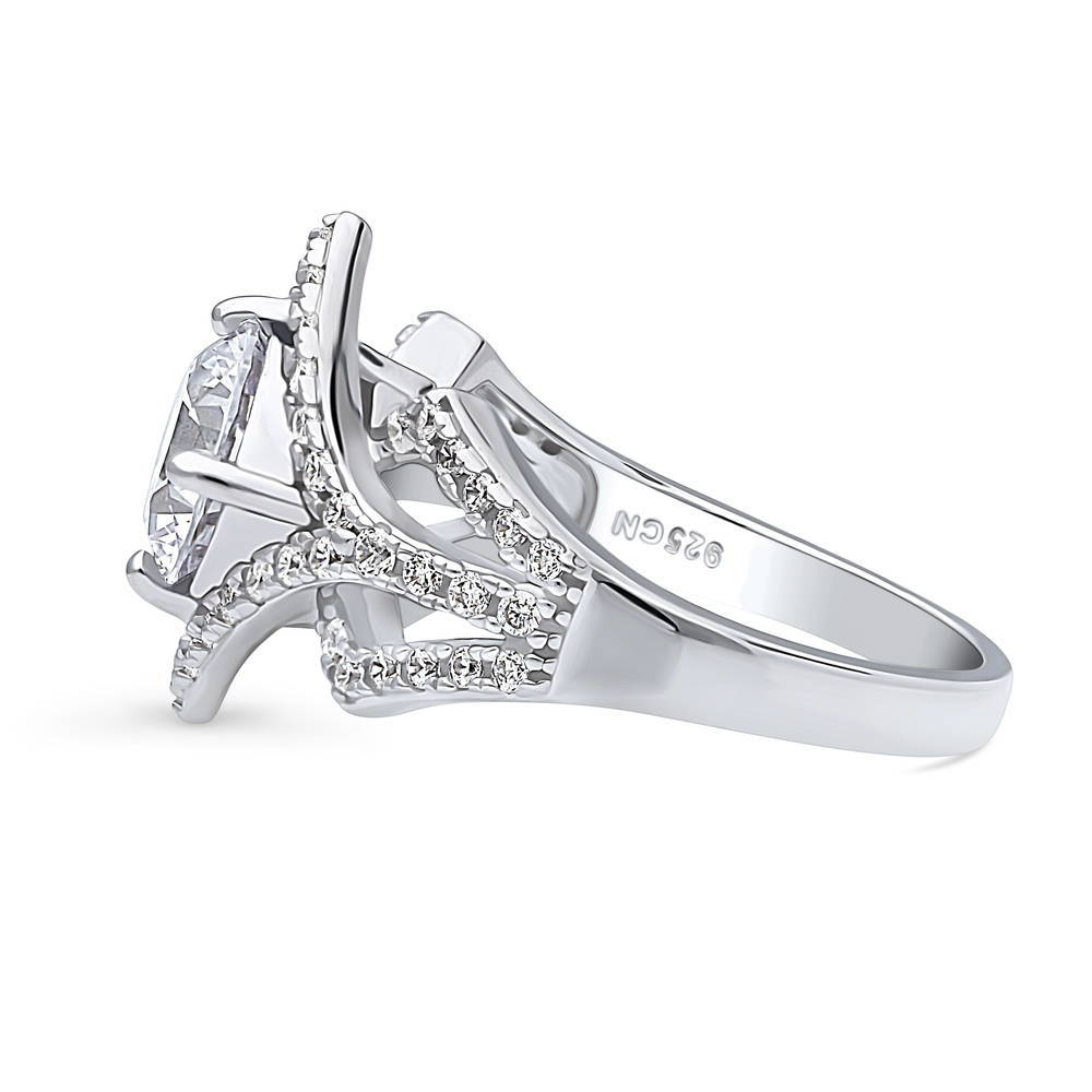 Angle view of Halo CZ Split Shank Ring in Sterling Silver, 5 of 9