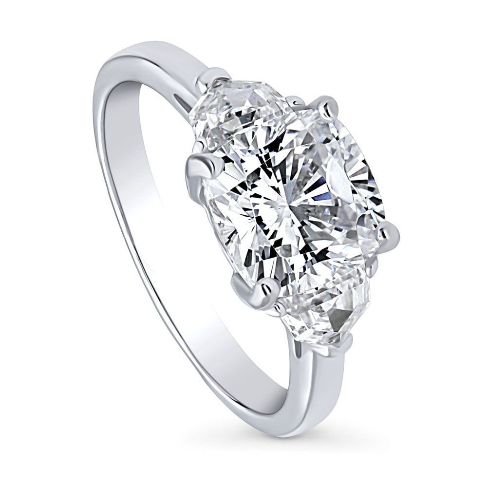 Sterling Silver 3-Stone Cushion CZ Wedding Engagement Ring #R1832