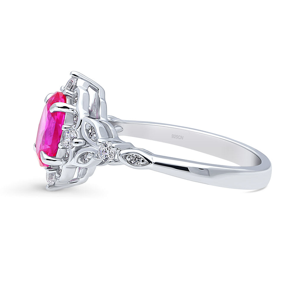 Sterling Silver Halo Art Deco Pink Oval CZ Wedding Engagement Ring