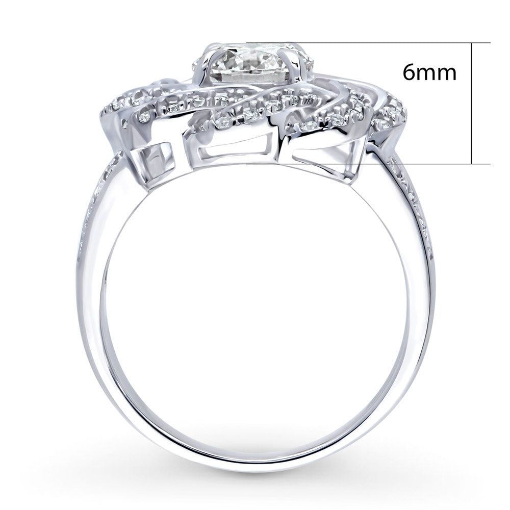 Sterling Silver Flower Woven CZ Cocktail Fashion Split Shank Ring