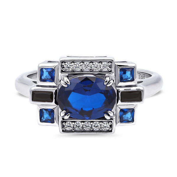 Sterling Silver Art Deco Simulated Blue Sapphire CZ Fashion Ring