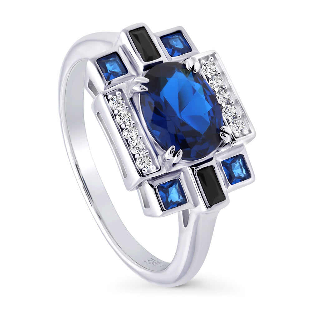 Sterling Silver Art Deco Simulated Blue Sapphire CZ Fashion Ring