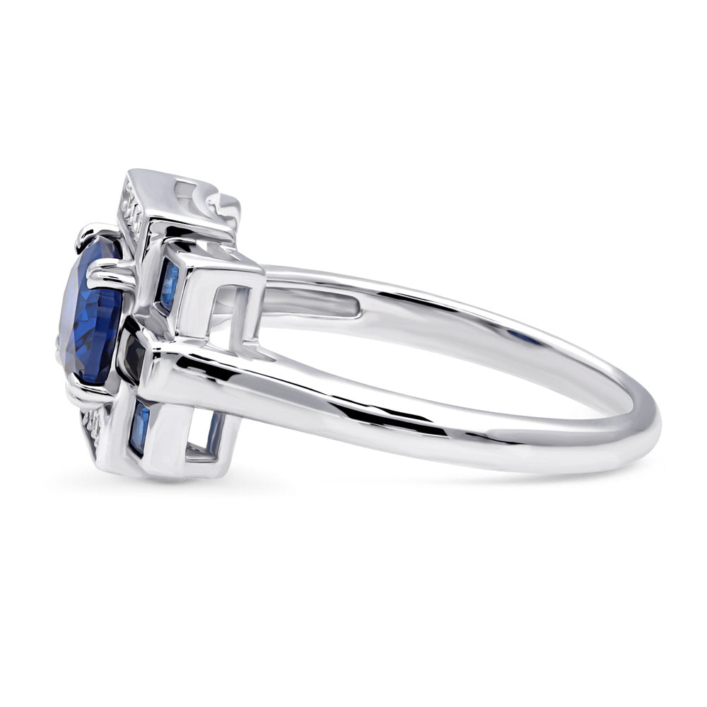 Art Deco Simulated Blue Sapphire CZ Ring in Sterling Silver