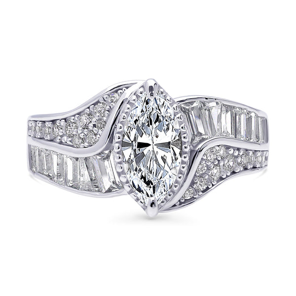 Sterling Silver Halo Woven Marquise CZ Wedding Engagement Ring