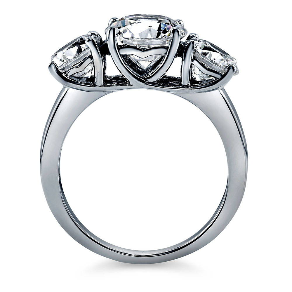 Sterling Silver 3-Stone Round CZ Wedding Engagement Ring #R261