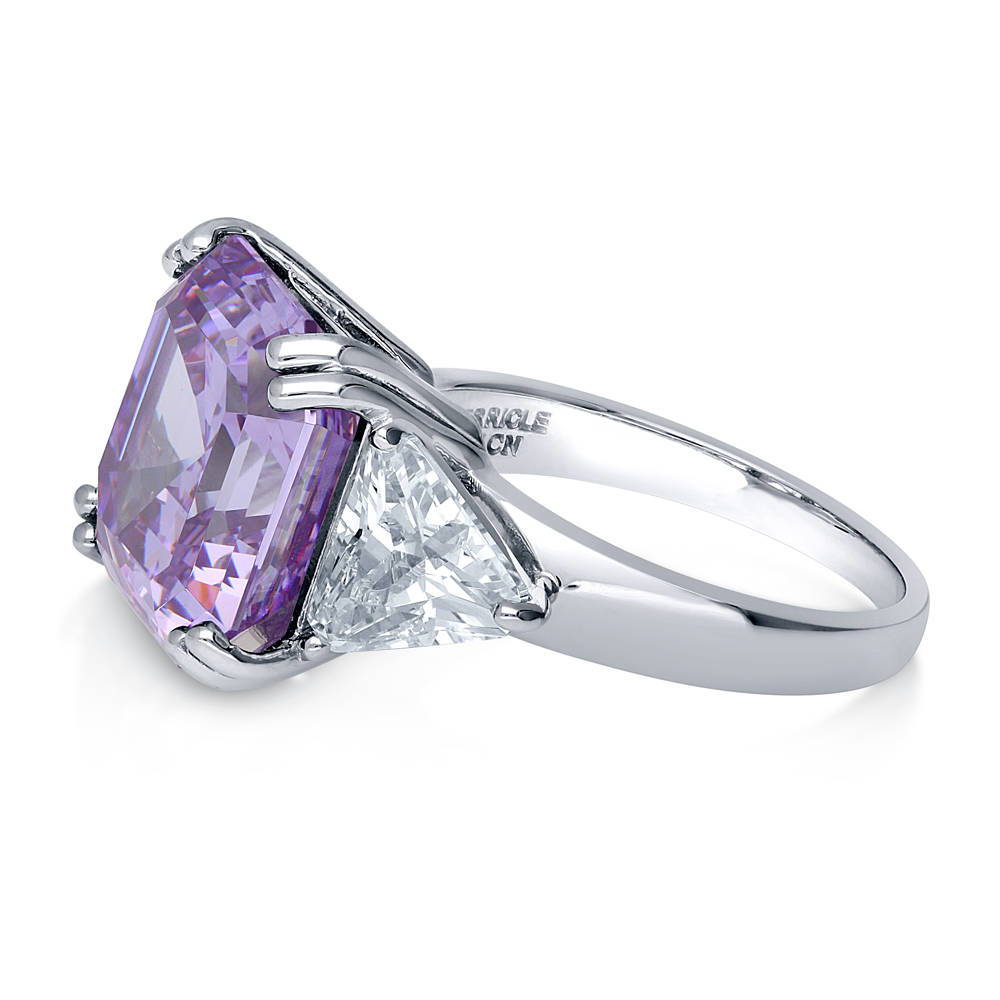 Sterling Silver 3-Stone Purple Asscher CZ Cocktail Anniversary