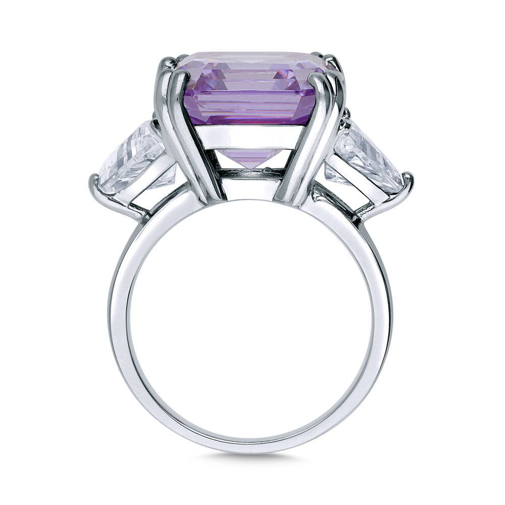 Sterling Silver 3-Stone Purple Asscher CZ Cocktail Anniversary