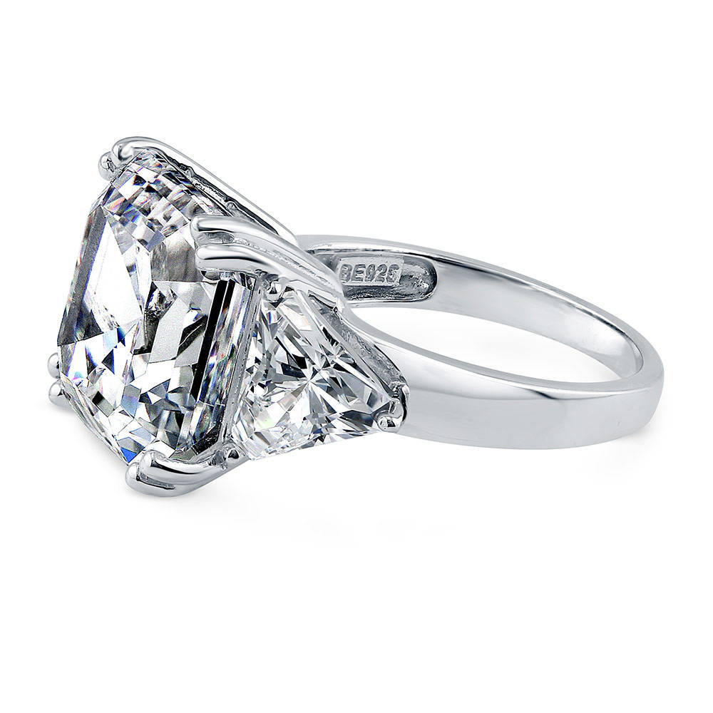 Sterling Silver 3-Stone Asscher CZ Cocktail Wedding Engagement