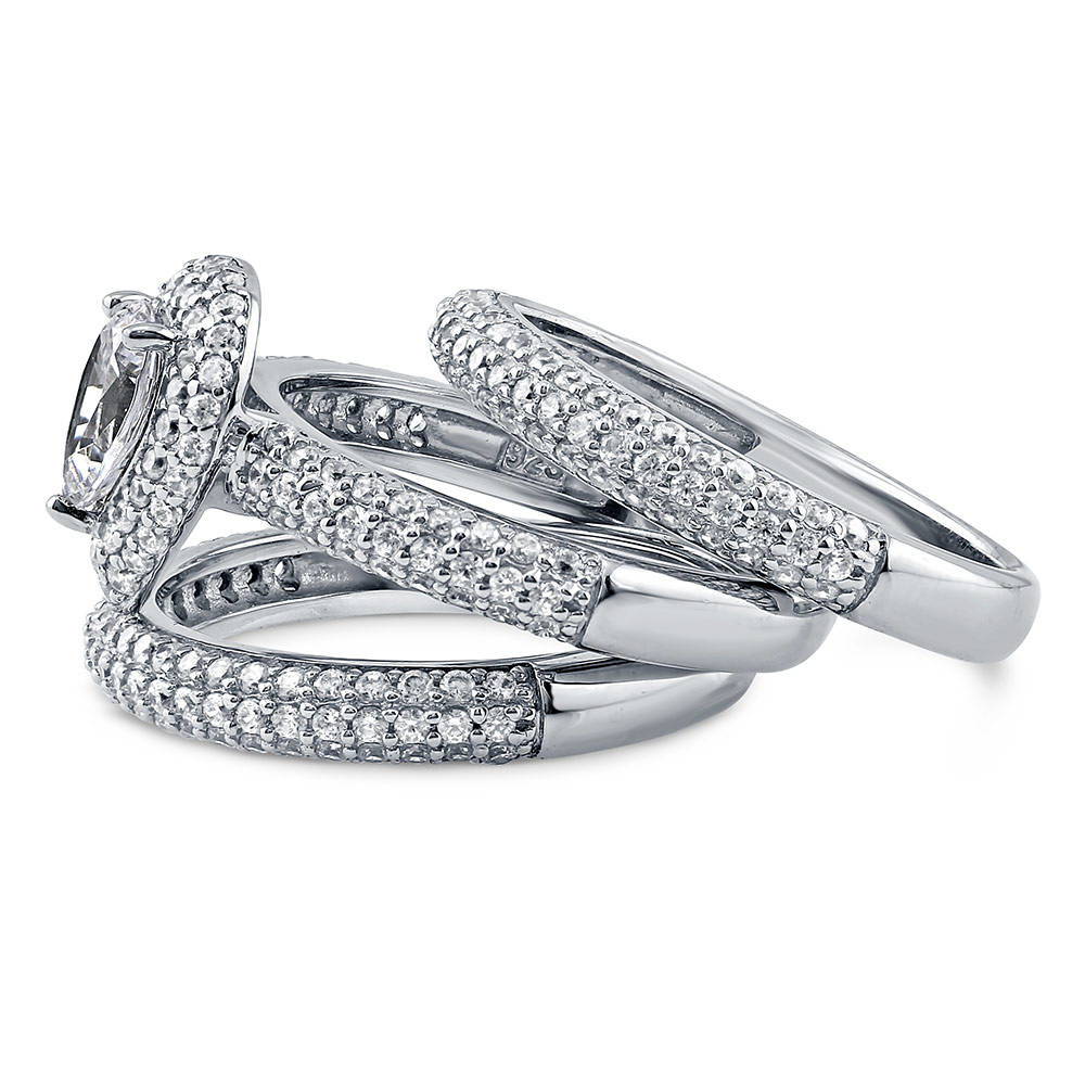 Angle view of Halo Pear CZ Statement Ring Set in Sterling Silver, 5 of 8