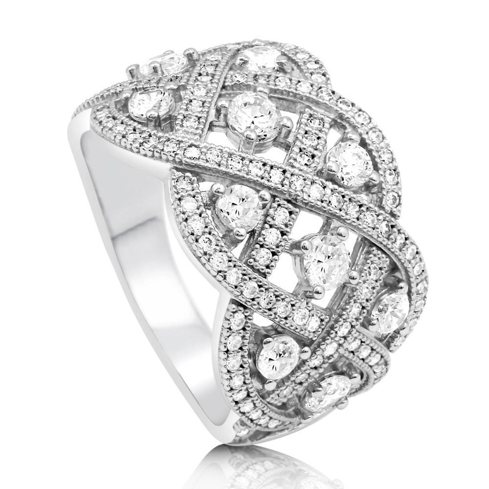 Sterling Silver Woven Art Deco CZ Statement Cocktail Fashion Ring #R659 ...