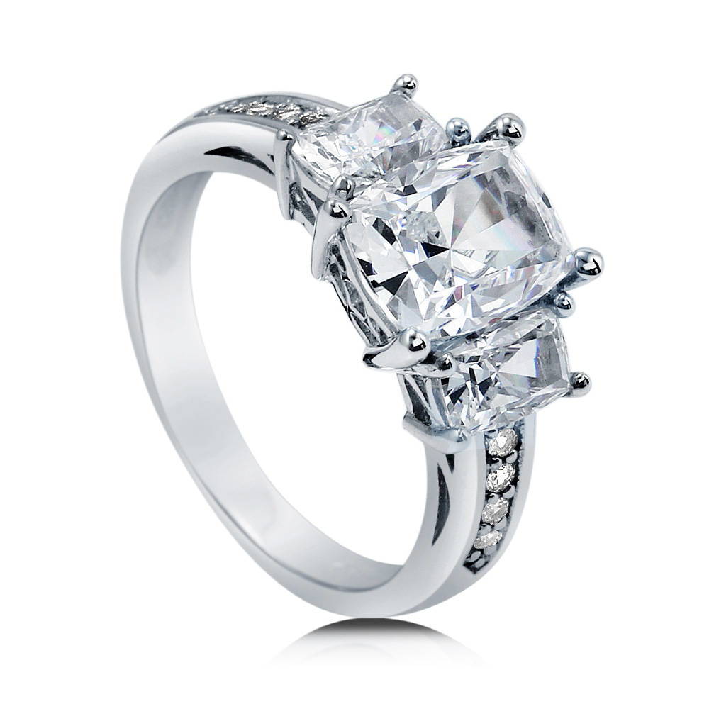 3-Stone Cushion CZ Ring in Sterling Silver