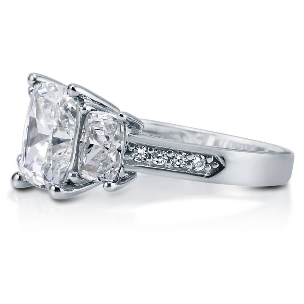 3-Stone Cushion CZ Ring in Sterling Silver