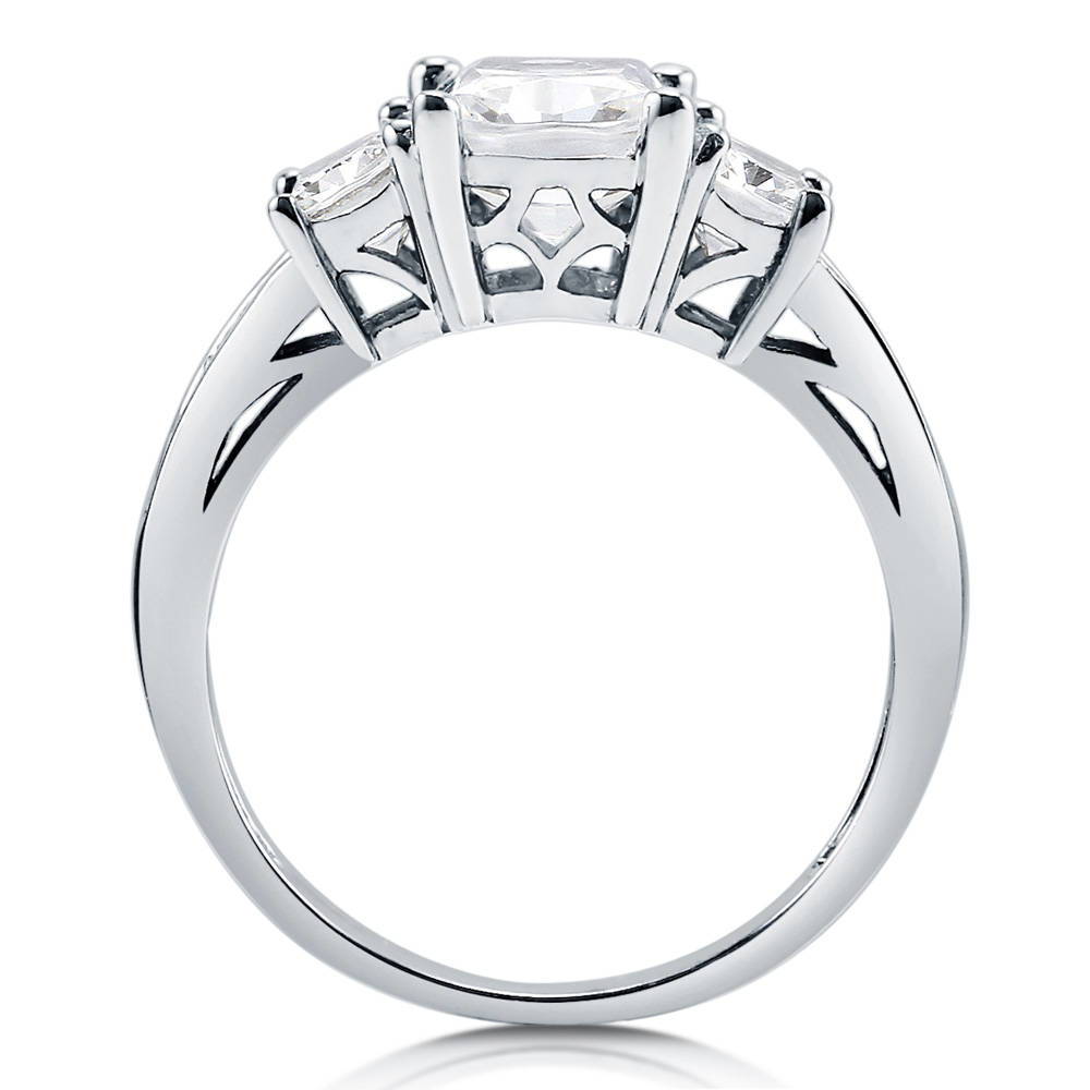 3-Stone Cushion CZ Ring in Sterling Silver