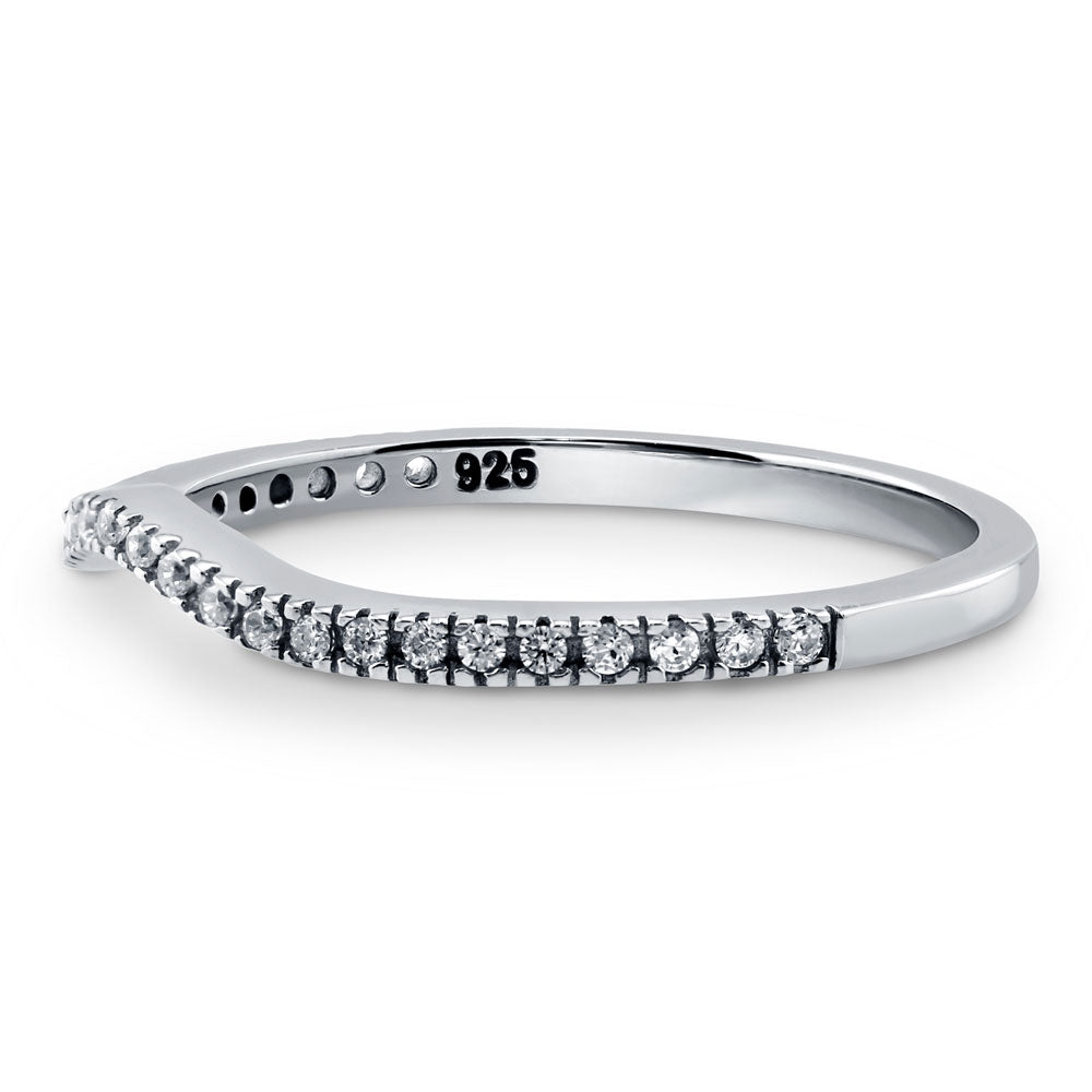 Sterling Silver Wishbone Micro Pave Set CZ Curved Half Eternity Ring # ...
