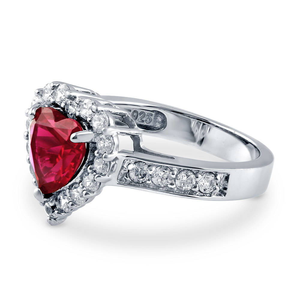 Sterling Silver Halo Simulated Ruby CZ Cocktail Wedding Engagement