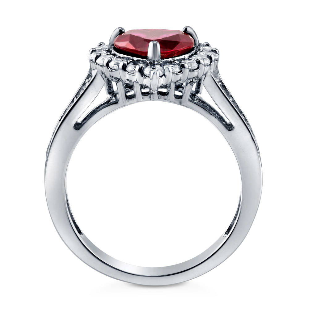 Sterling Silver Halo Simulated Ruby CZ Cocktail Wedding Engagement