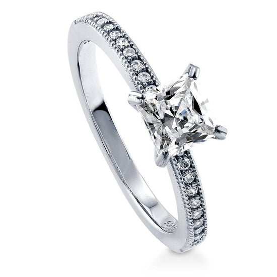 Silver Solitaire Princess CZ Wedding Engagement Promise Ring #R991-01 ...