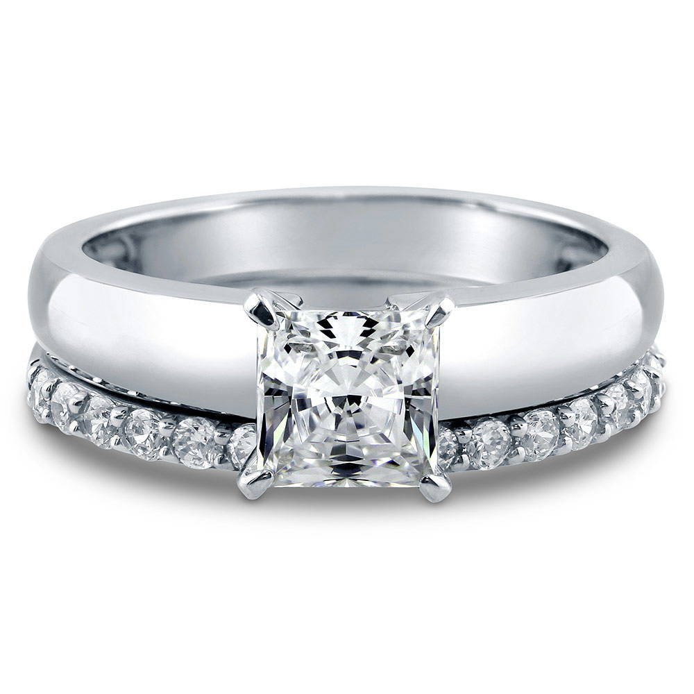 Solitaire 1.2ct Princess CZ Ring Set in Sterling Silver, 1 of 12
