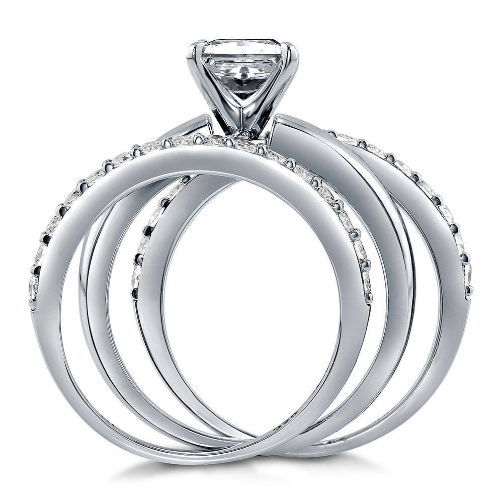 Alternate view of Solitaire 1.2ct Princess CZ Ring Set in Sterling Silver, 8 of 12
