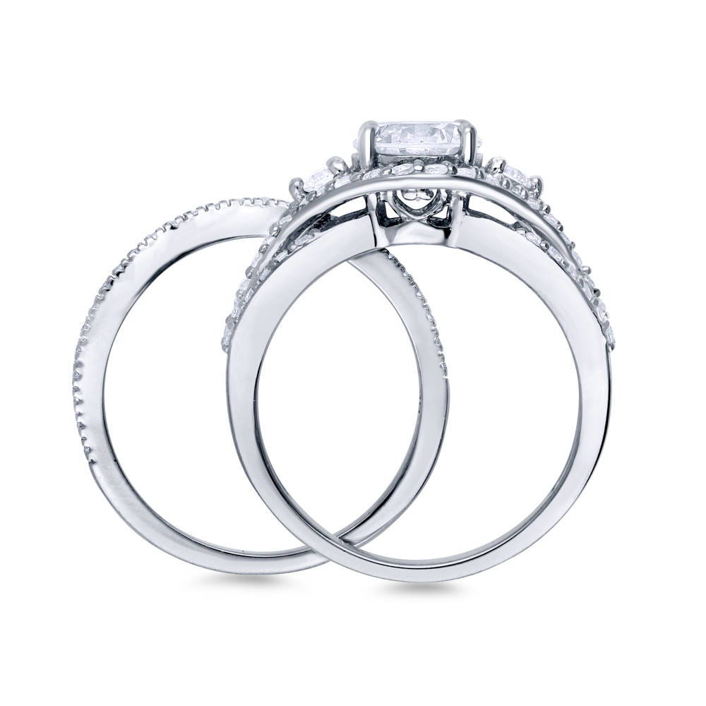 Silver 3-Stone Wishbone CZ Wedding Engagement Ring Set – BERRICLE