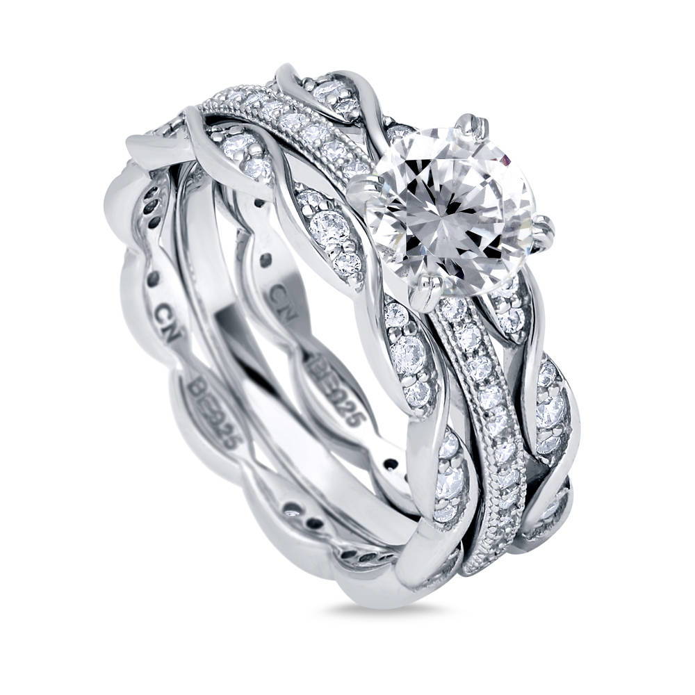 Sterling Silver Solitaire 1ct Round CZ Wedding Engagement Ring Set # ...