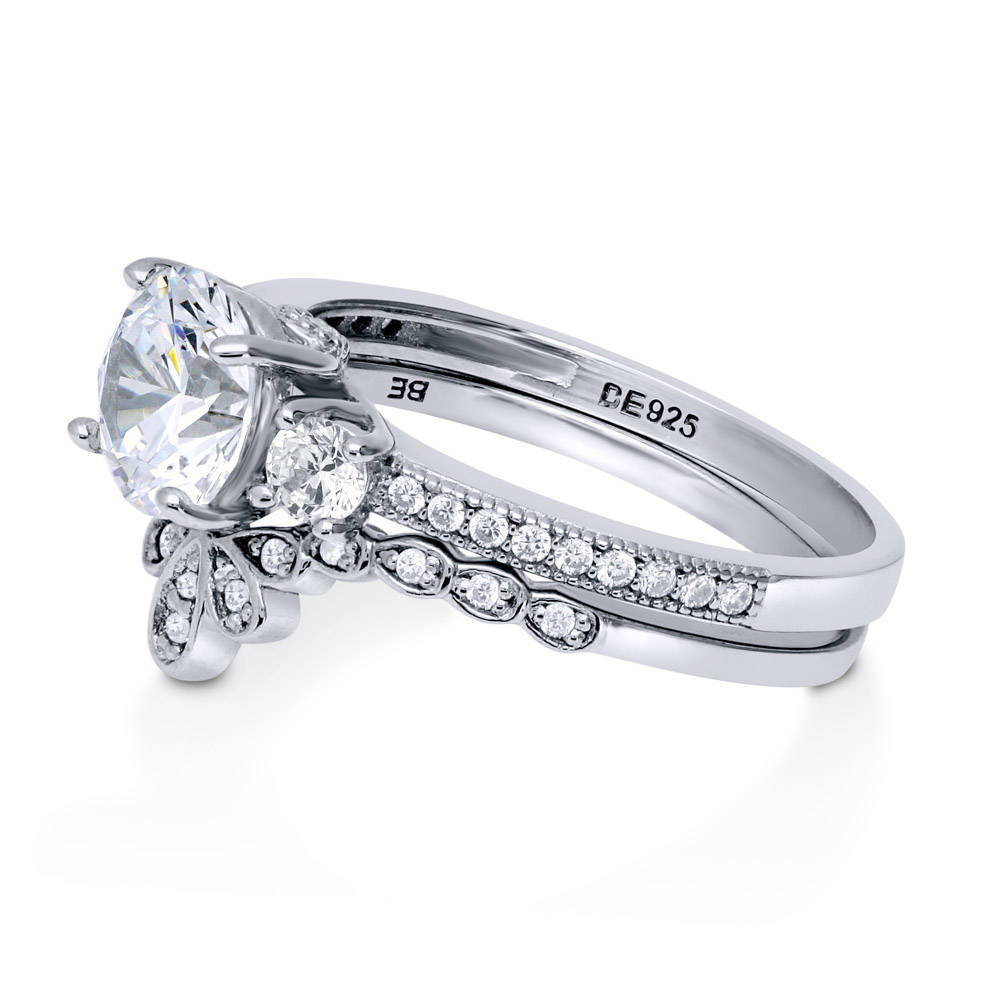 Angle view of 3-Stone Crown Round CZ Ring Set in Sterling Silver, 5 of 13