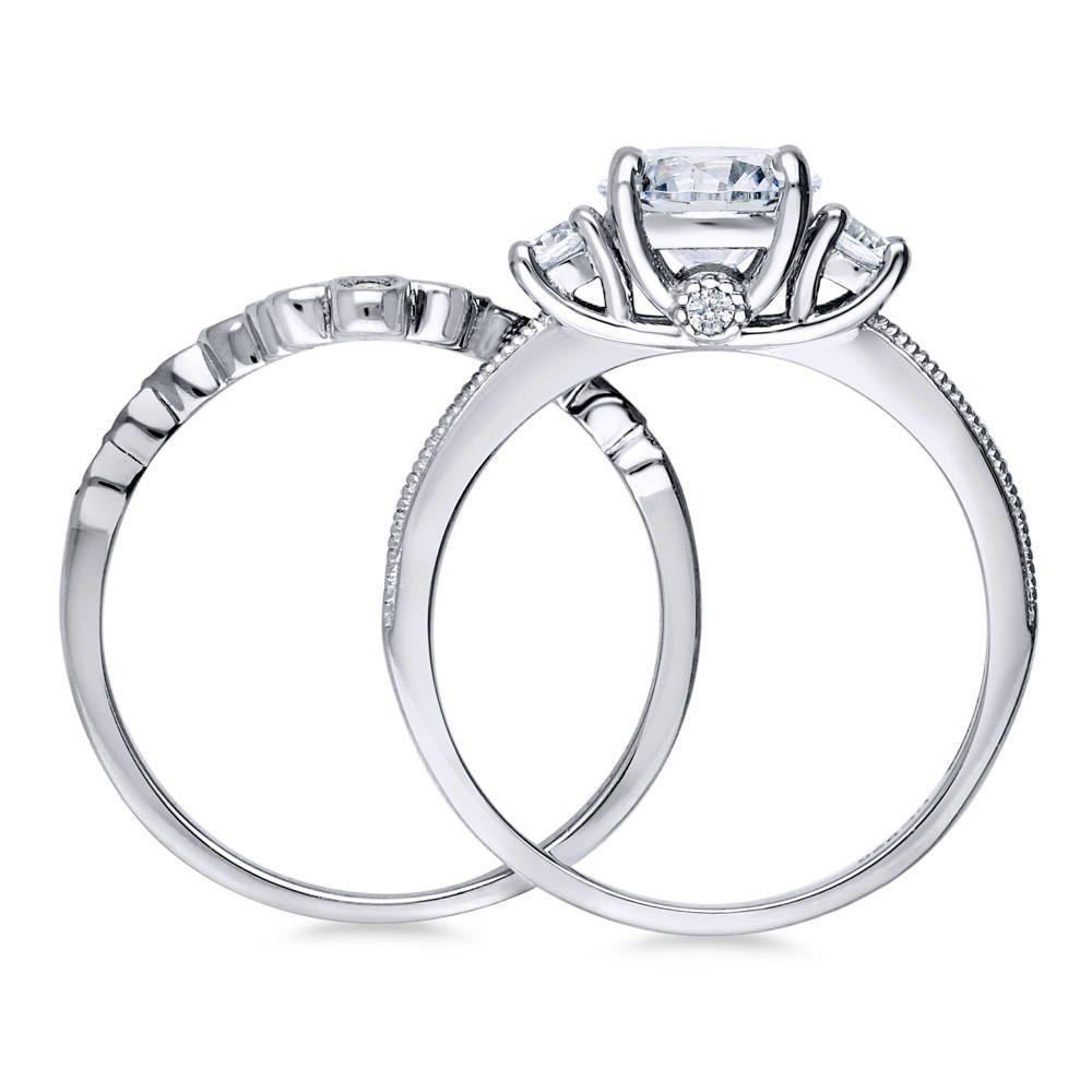 Alternate view of 3-Stone Crown Round CZ Ring Set in Sterling Silver, 8 of 13
