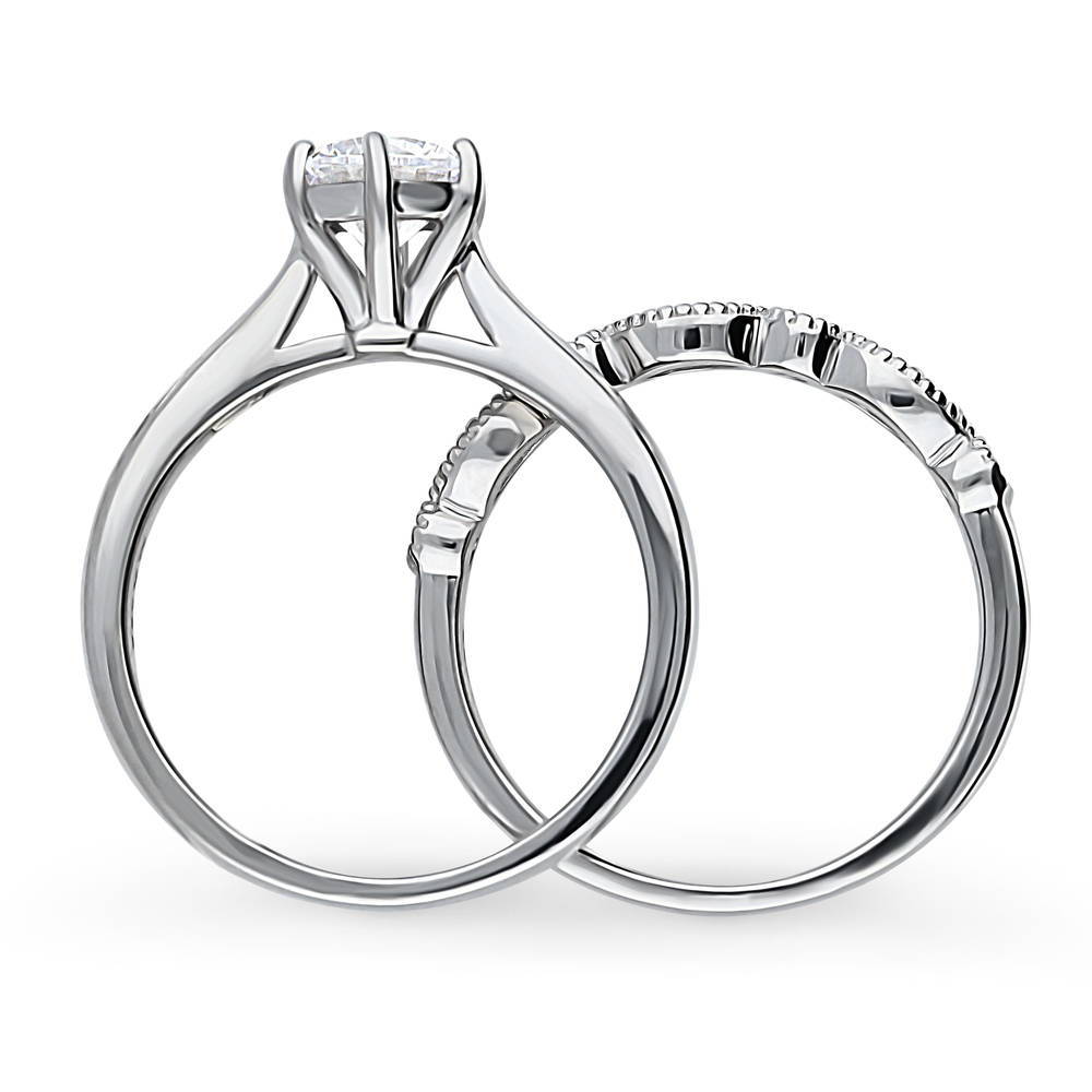 Alternate view of Solitaire 1ct Round CZ Ring Set in Sterling Silver, 8 of 15