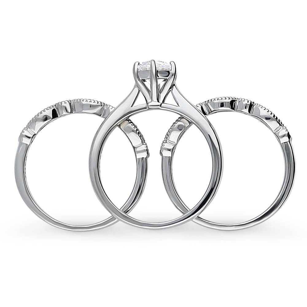 Alternate view of Milgrain Solitaire 1ct CZ Ring Set in Sterling Silver, 8 of 15