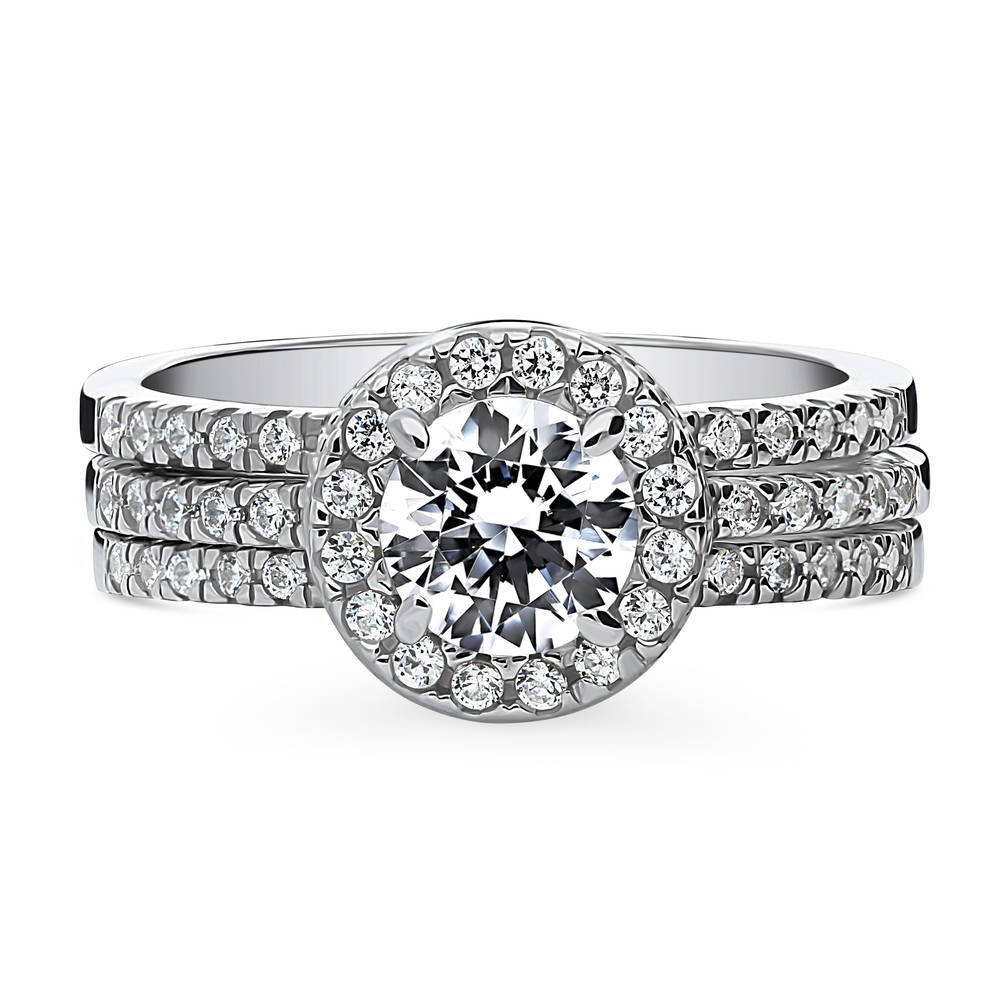Halo Round CZ Ring Set in Sterling Silver, 1 of 16