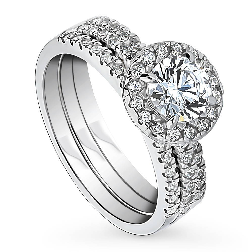 Front view of Halo Round CZ Ring Set in Sterling Silver, 4 of 16