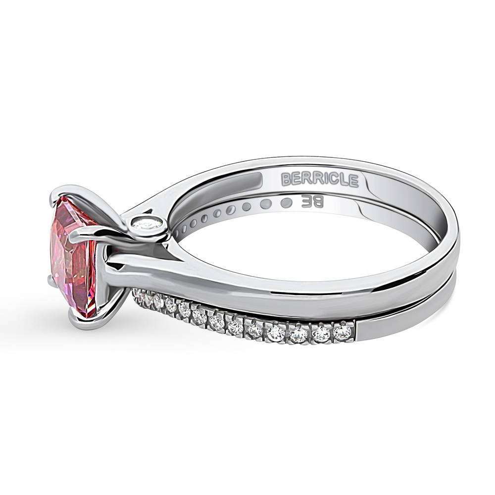Angle view of Solitaire 1.2ct Red Princess CZ Ring Set in Sterling Silver, 5 of 17