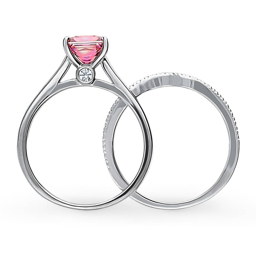 Alternate view of Solitaire 1.2ct Red Princess CZ Ring Set in Sterling Silver, 8 of 17