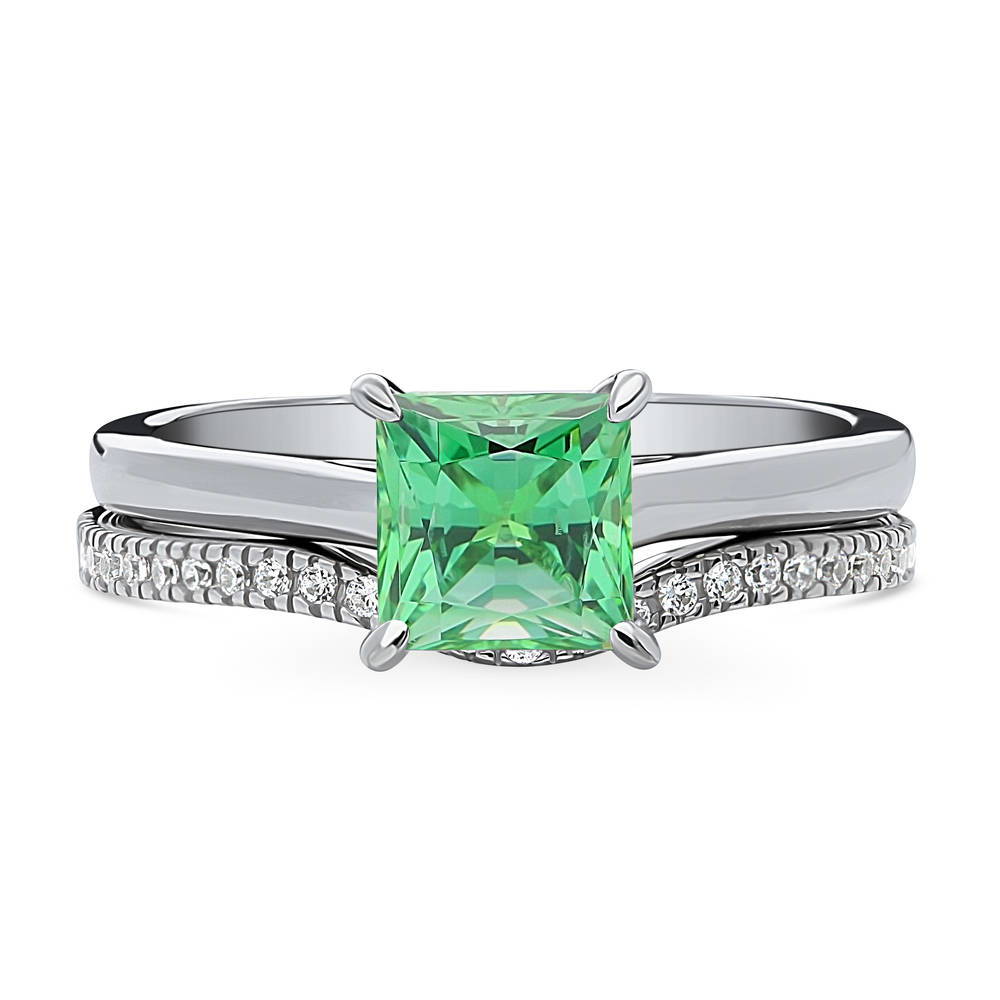 Solitaire 1.2ct Green Princess CZ Ring Set in Sterling Silver, 1 of 13
