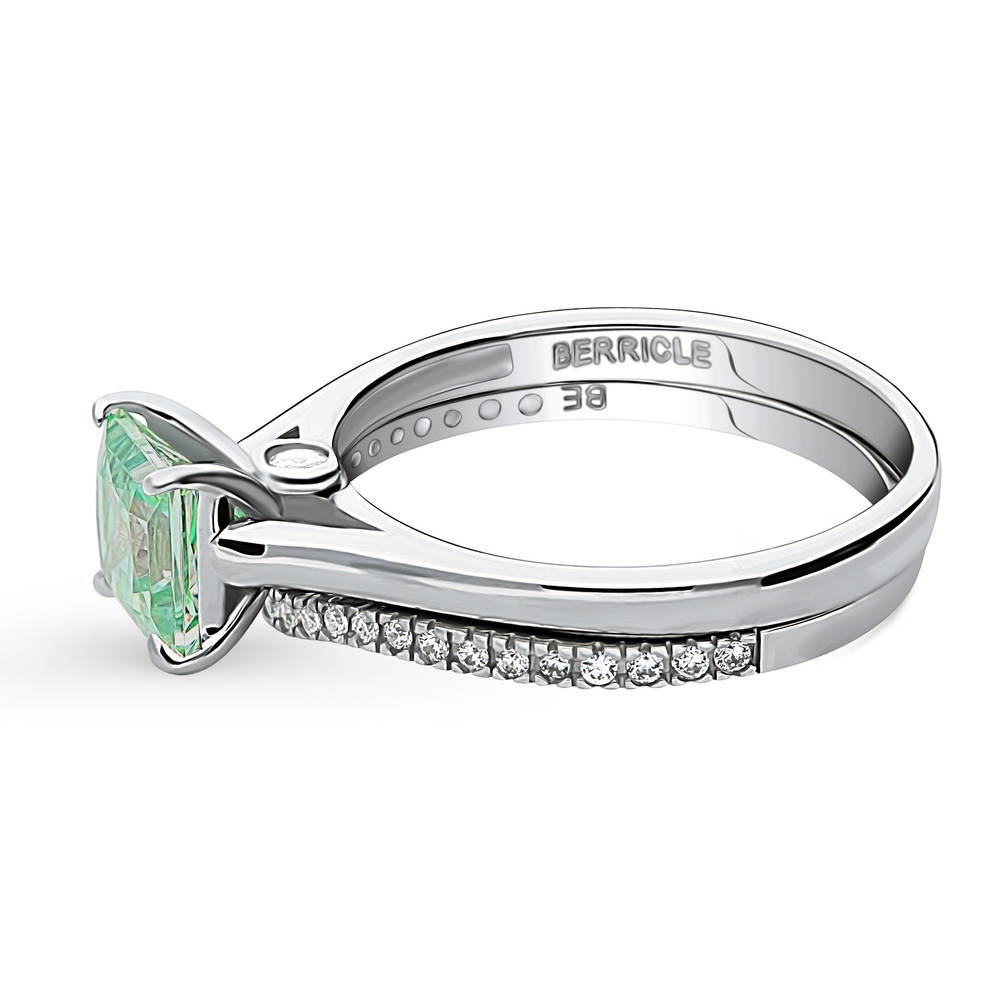 Angle view of Solitaire 1.2ct Green Princess CZ Ring Set in Sterling Silver, 5 of 13