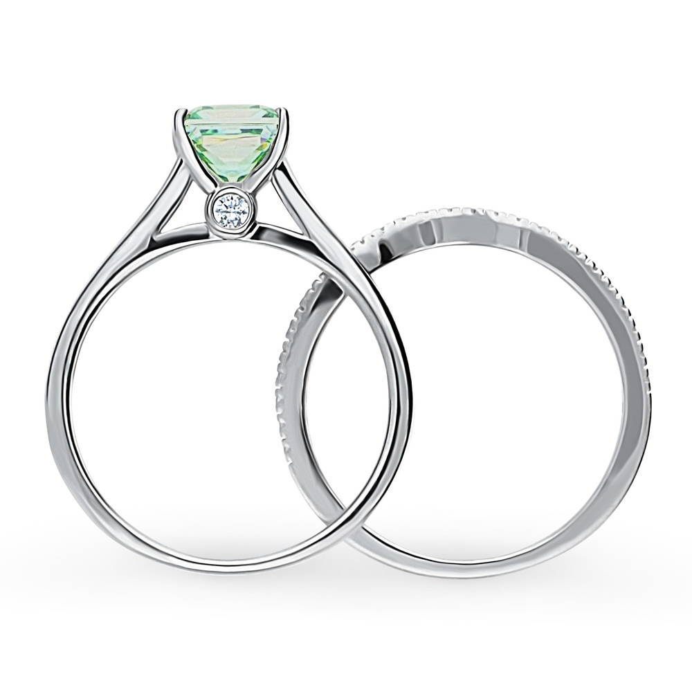 Alternate view of Solitaire 1.2ct Green Princess CZ Ring Set in Sterling Silver, 8 of 13